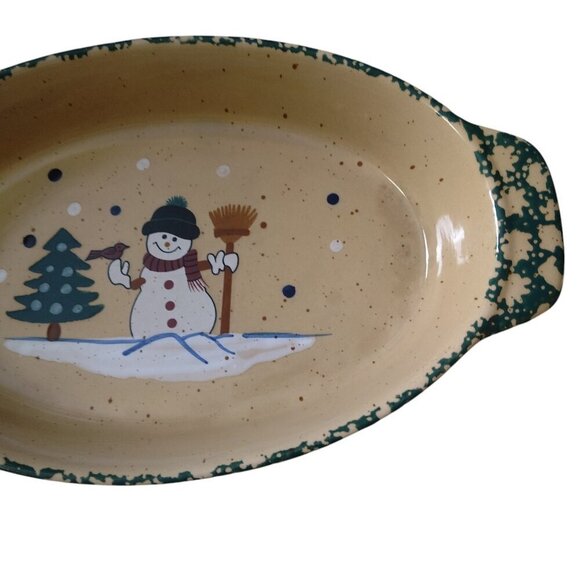 ABC Distributing CHRISTMAS/SNOWMAN OVAL CASSEROLE SERVING DISH 12 x 7 Holiday C1 - Picture 3 of 5